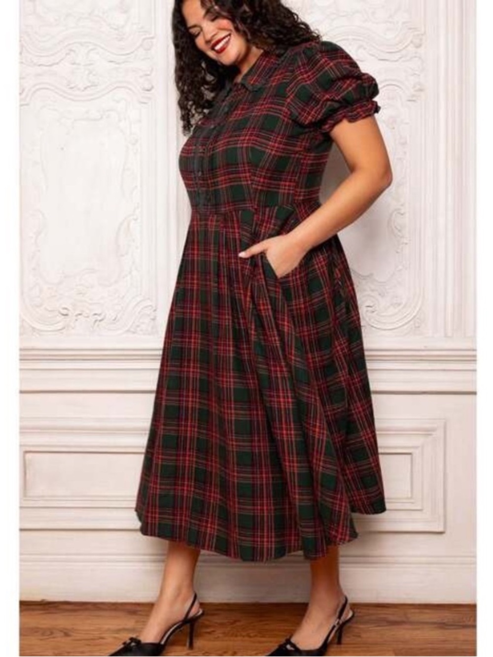 Ivy City Co Sophia Dress in Evergreen Plaid- Size 20W - Picture 3 of 15